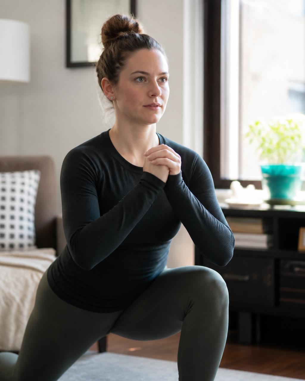 Woman doing a lunge during an at-home workout